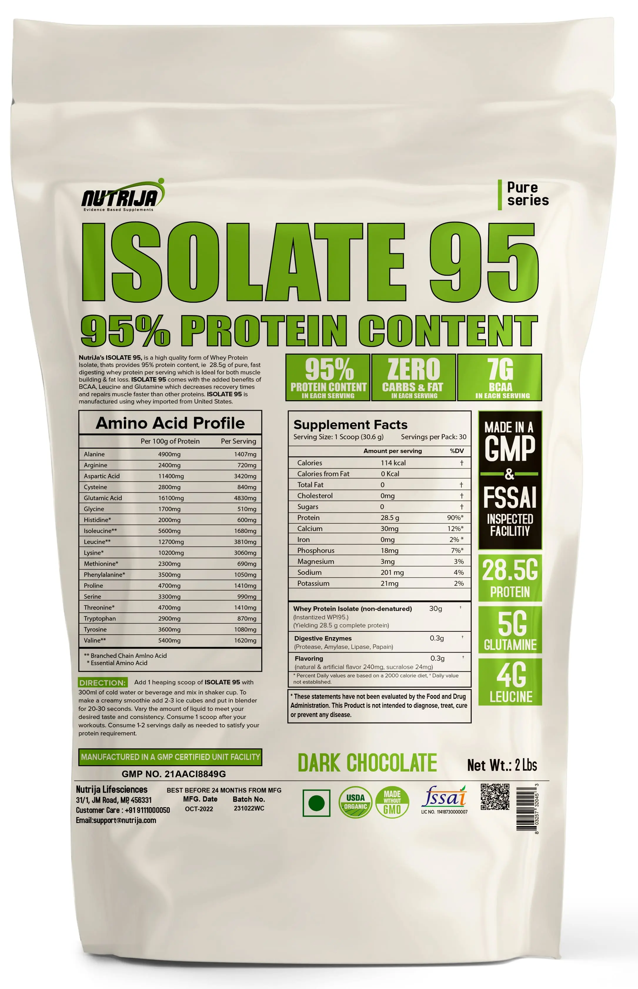 Whey Protein izole 95% [sıfır karbonhidrat, sindirim enzimleri ile sıfır yağ]-2lbs siyah çikolata