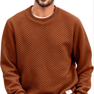 Sweatshirts à grille diamantée de couleur unie pour hommes pull décontracté à manches longues chemise de base pour l'hiver - Product Image 1