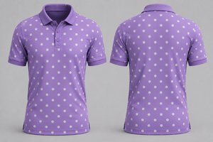 เสื้อโปโลผู้ชายสีม่วงอ่อนลายจุด แต่งขอบสีดำเรียบหรู แขนสั้น ผ้าฝ้ายลำลอง สำหรับเล่นกอล์ฟ ดีไซน์เสื้อฤดูร้อน - Product Image 2