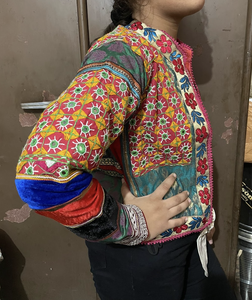 Vintage Antique Fabric Crop <b>Top</b> Banjara Jacket Hand Embroidery Mirror Work Banjara <b>Patchwork</b> Tribal Jacket - Product Image 3