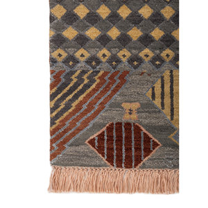 Alfombra Manchaha de Lana y Seda de Bambú con Patrón Geométrico Anudada a Mano en Rojo y Naranja - Para Uso Doméstico Les-2837 - Product Image 4