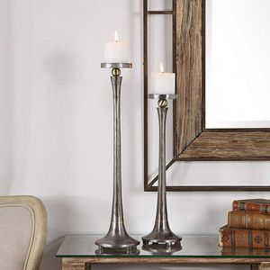 <b>Silver</b> Tapered Candle Holders Set of 2 - Product Image 1