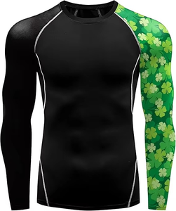 Gym workout training compression t shirt <b>men</b> sports athletic running <b>base</b> <b>layer</b> breathable moisture wicking tight fit top - Product Image 2