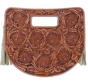 Venta caliente Western Tooled Sling Bag Bolso de hombro de cuero de vaca natural Borlas Flores Bolsas de transporte ocultas de cuero genuino - Product Image 2
