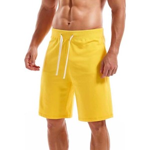 Short d'entraînement jaune pour hommes de 5 pouces confortable 100% coton motif solide doux au toucher tissu tricoté Design élégant pour actif - Product Image 2