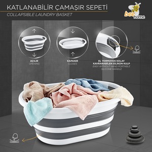 Có thể gập lại 27L bền nhẹ Nhựa Giặt giỏ lưu trữ tiết kiệm không gian bin quần áo di động cản trở tổ chức - Product Image 2