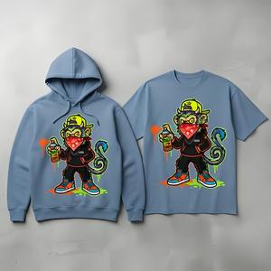 Felpa con Cappuccio Maschera <span class=keywords><strong>Scimmia</strong></span> Graffiti Artist 450g Cotone Pesante Tinta Unita Casual Effetto Sbiadito Stampa Vintage Uomo Streetwear Grafica <span class=keywords><strong>Scimmia</strong></span> - Product Image 2