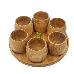 Juego de Vasos de Bambú, 6 Tazas de Madera con Bandeja, Diseño Minimalista, Ecológico, para Comer - Product Image 1