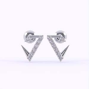 Bold Precise Geometric Design 14K Solid Gold Cut Lab Grown <b>Diamond</b> Micro Paved Stud <b>Earrings</b> with Unique Prism Spike - Product Image 6