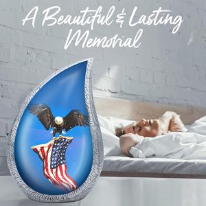 Black Eagle <b>Urn</b> for Human Ashes Adult - Teardrop for Ashes with Bag - American Flag <b>Urn</b> - <b>Large</b> Cremation <b>Urn</b> - Handcrafted - Product Image 3