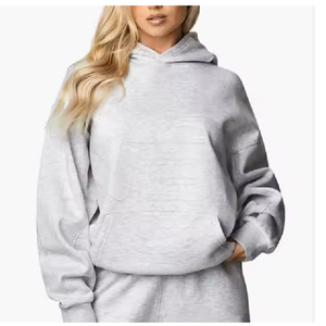 Vêtements de sport personnalisés pour femmes sweat-shirt à capuche coton polyester cordon de serrage épaule tombante avec logo brodé BD - Product Image 1