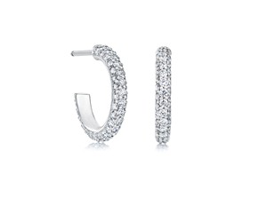 Boucles d'oreilles créoles en or blanc 10 carats avec diamants naturels ronds de 1,00 carat au total |   Boucles d'oreilles en diamant véritable serties de griffes pour femmes, bijoux de luxe - Product Image 5