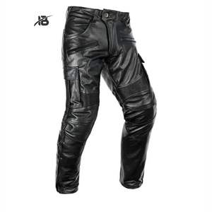 Leggings sexys de cuero genuino de cintura media, transpirables, elásticos, con control de abdomen y botones, pantalones gruesos de color liso. - Product Image 1