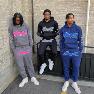 Mejor OEM personalizado puff impresión Sudadera con capucha y sudadera conjunto de chándal de gran tamaño Unisex verano primavera 2024 conjunto de dos piezas chándal a granel - Product Image 2