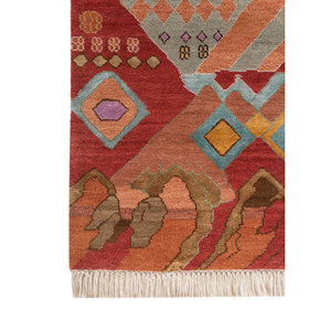 พรมทอมือลายนามธรรมสีแดงและสีส้มจาก Weaver Art Reserve ผลิตจากขนสัตว์และไหมไผ่ เหมาะสำหรับห้องนั่งเล่นและห้องนอน รุ่น LES-5060 - Product Image 4