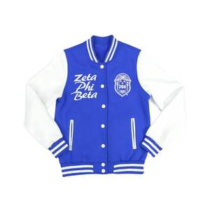 Zeta Phi Beta Sorority Varsity Jacket Bleu et Blanc Polaire Letterman Style Personnalisé Brodé Grec Vie Vêtements Collégiaux Porter - Product Image 1