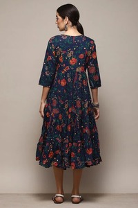 Vestido de Verano Hecho a Mano con Estampado de Bloques de Algodón Indio, Estilo Bohemio Natural, Atuendo para Invitadas de Boda, Vestido Midi Informal para Novia con Cintura Natural - Product Image 2