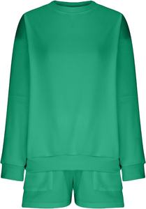 Conjunto de 2 Piezas con Logotipo Personalizado Hecho en Fábrica, 100% Algodón Felpa, Conjunto Corto para Mujer, Ropa Deportiva Informal de Invierno, Pantalones Cortos y Sudadera, 2026 - Product Image 5