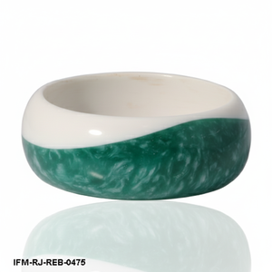 Handmade Two Tone Resin Bangle Green Marble & Cream <b>White</b> Chunky Statement <b>Bracelet</b> Jewelry for Women - Product Image 2