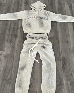 Fabricant de pantalons de survêtement à double taille avec fermeture éclair personnalisés Survêtements vintage délavés à l'acide de différentes couleurs avec strass pour hommes - Product Image 1