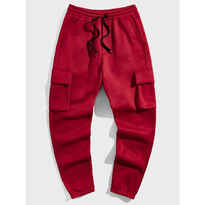 กางเกงวอร์มผ้าฟลีซสีแดงเลือดหมู ดีไซน์ล่าสุด สำหรับผู้ชาย สไตล์สตรีทแวร์ ระบายอากาศได้ดี ผ้าฝ้าย 100% กางเกงลำลองผู้ชาย - Product Image 3