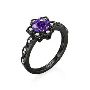 Jeulia Gothic Black Infinity <b>Ring</b> with Purple Rose Cut Flower Gemstone - Product Image 2