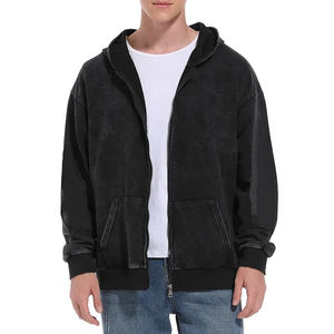 Sweats à capuche zippés brodés en coton 100% écologique, effet délavé et vieilli, pour garçons - Product Image 2