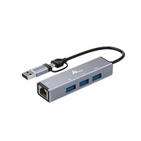 Adaptador USB 1500120 Tipo A/Tipo C 2xUSB2.0/1xUSB3.0 1xRJ45 5Gbps 4K 60Hz de Aluminio para Transferencia de Datos y Carga TF/SD