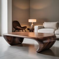 Table basse en bois traditionnelle de qualité supérieure pour salon, design panneau, finition antique, texture lisse, détails élégants en bois