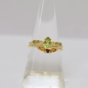Bague pour femme en argent S925 plaqué or 14 carats, sertie de saphir vert naturel, péridot, citrine, grenat et zircone cubique - Product Image 1