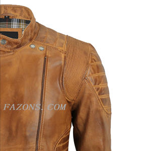 เสื้อแจ็คเก็ตหนังแท้สไตล์ไบค์เกอร์สำหรับผู้ชาย แบบดิสเทรส แต่งลายควิลท์ แนวคาเฟ่เรเซอร์ ย้อนยุค สำหรับขี่มอเตอร์ไซค์  ผลิตโดย OEM - Product Image 6