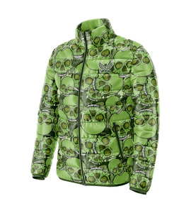 Chaqueta acolchada de lona de poliéster azul personalizada de alta calidad para hombre, cuello alto ligero con acolchado de burbujas, chaqueta de invierno con logotipo frontal - Product Image 1