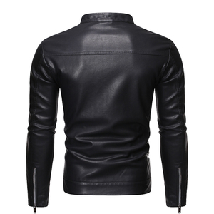 Haute qualité classique motard moto Pu Faux Blazer Slim Fit coupe-vent noir veste en cuir pour hommes Chaqueta De Cuero - Product Image 3