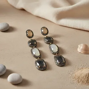 Boucles d'oreilles pendantes en pierre naturelle ART PALACE pour femmes, pendentif en forme de croix tendance, perle d'eau douce, style religieux - Product Image 2