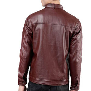 Chaqueta de cuero genuino estructurada con cuello a presión Hombres Top Wear Chaqueta de cuero genuino con cremallera de cuello alto para hombres - Product Image 3