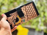 Dompet Kulit Sapi Asli Wanita Ukiran Tangan Bordir Timbul Model Clutch untuk Ponsel Gaya Koboi Barat Eksportir India