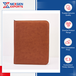Vente exclusive, qualité inégalée, classeur en cuir de style vintage, fermeture éclair, couleur personnalisable, logo, Nexgen Exports Inde - Product Image 3