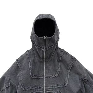 Vente en gros de sweat à capuche délavé à l'acide avec strass hommes, patch de broderie, logo French Terry Streetwear, sweat à capuche zippé vintage vieilli - Product Image 2