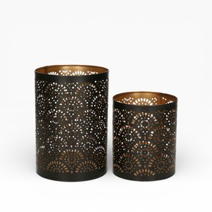 Set Of Three <b>Bronze</b> Finish Metal Votives <b>Candle</b> <b>Holders</b> With Elegant Scroll Cutwork Pattern - Product Image 4