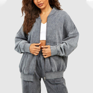 OEM/ODM Custom Printed Logo 3 Piece Acid wash Women Jogger Sets High Quality 100% Cotton Oversize Crop top Women's Tracksuit - Product Image 4