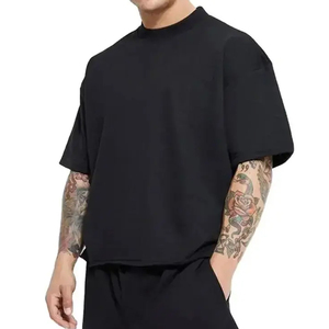 Oversized Boxy Cropped <b>Men's</b> T-<b>Shirt</b> High Quality 350gsm Terry <b>Fleece</b> 100% Cotton Custom Logo DTG Screen Print - Product Image 4