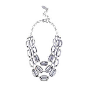 Urthn 1109217 <b>Fine</b> <b>Beaded</b> Zinc Alloy Grey <b>Necklace</b> Set Rhodium Plated Statement Piece - Product Image 1