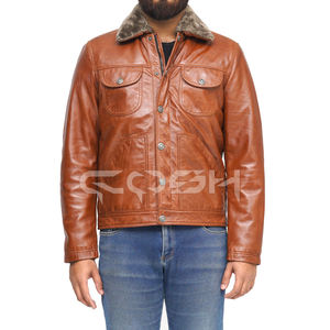 Chaqueta Trucker de Cuero Marrón Retro de Alta Calidad, Estilo Casual, Corte Ajustado, Prenda Exterior de Piel Vacuna, Estilo Vintage con Cierre de Botones - Product Image 5