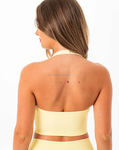 Ensemble de yoga uni de haute qualité pour femme, haut court à col licou, short moulant, sans couture, respirant, écologique, grandes tailles 180 - Product Image 4