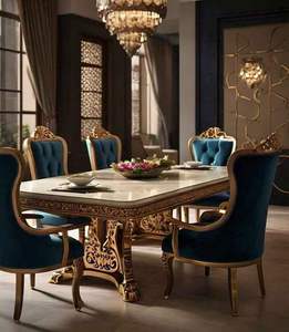 Grande table à manger en bois avec ensemble de chaises, parfaite pour les salles de banquet et les espaces de célébration des maisons royales - Product Image 1