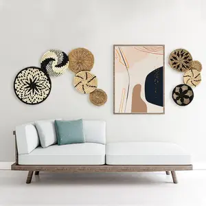 Handmade Seagrass Wicker Rattan Basket Wall Art Natural Handicraft Wall Decor for Home Bedroom Living Room Decor on top Amazon