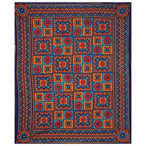 Sábana doble de algodón 240 TC con 2 fundas de almohada Hoja de trabajo manual azul Kantha y funda de almohada AKDB1004 - Product Image 1