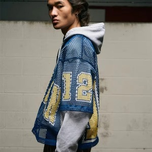 Promoción serigrafía camisetas recortadas de gran tamaño hombres ropa de calle Boxy Fit fútbol malla Jersey logotipo personalizado impresión servicio OEM - Product Image 5