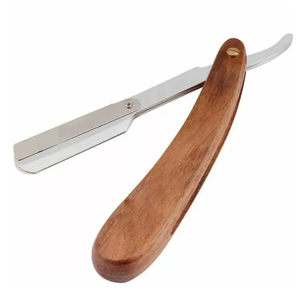 Maquinilla de afeitar recta de acero inoxidable de una sola hoja para hombres Diseño de Garganta Cortada con mango de madera para afeitado de peluquero - Product Image 1