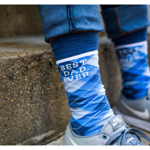 Best Dad Ever ODM White Sporty Daily <b>Socks</b> One Size Breathable Spandex Polyester Jacquard Digital Printing Happy Cuff Bottom - Product Image 1